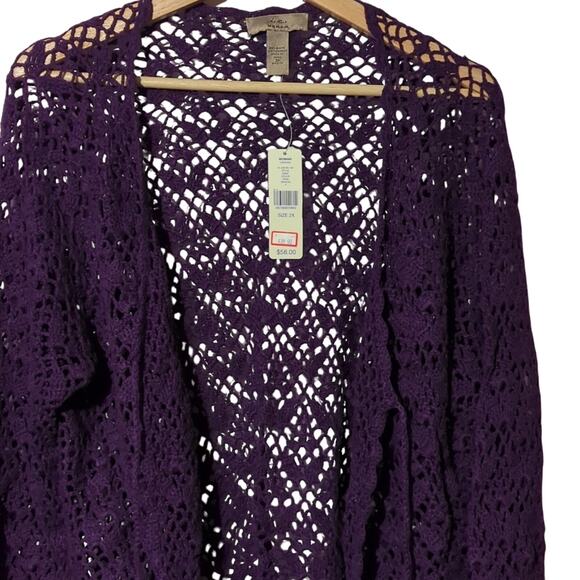 NWT Purple Crocheted Tie-Front Cardigan,  i.e. Woman, 2X 0034 - Picture 3 of 8
